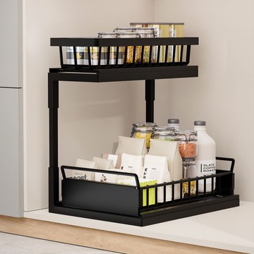 廚房下水槽置物架調料碗碟上下層抽拉式水池收納架櫥柜拉籃分層架