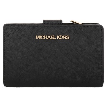 MICHAEL KORS  金字防刮皮革拉鍊後釦中夾(素面黑)