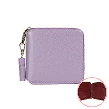 日本 LIZDAYS - 真皮流蘇拉鏈迷你短夾/錢包-薰衣草 (11x10.8x2.5cm)