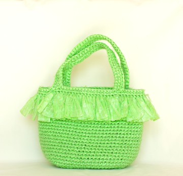 淺綠色手提包　日本製　輕量款　YURIPOP　FRINGED LIGHT GREEN S
