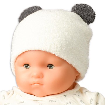 akachan honpo - 毛茸茸柔款針織帽-白色動物-灰色-日本製