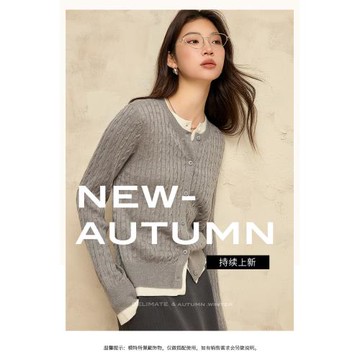 ASA高級感假兩件撞色羊毛毛衣女上衣25新款女裝絞花針織開衫外套