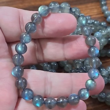 灰月光石 強藍光 藍光拉長石 手鍊 手環 手珠 月光石 7mm 天然❤水晶玉石特賣#R152