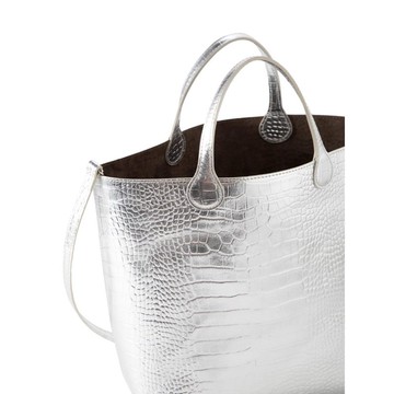 Marco Masi Milano 時尚大型皮革鱷魚壓紋輕量托特包- 冰河銀