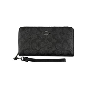COACH 炭灰黑 C LOGO PVC手掛拉鍊長夾