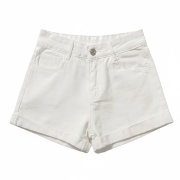 葉子小舖 高腰牛仔短褲 反折高腰 棉+聚酯纖維  XL  白色