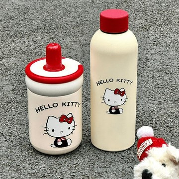 kitty保溫杯 新款KT動畫貓提手女學生高顏值輕巧便攜保溫杯咖啡牛奶水杯