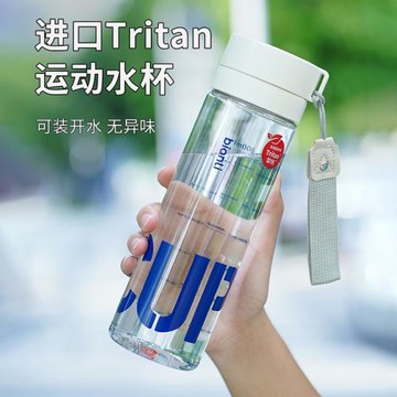 Bianli100新品便攜學生運動大容量tritan塑料水杯子帶杯繩帶茶隔