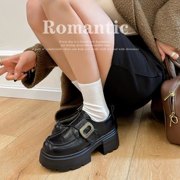 真皮樂福鞋女英倫風厚底增高跟黑色小皮鞋粗跟2025新款秋季單鞋子