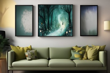 森林漫遊 奇幻童話插畫夢境系森林夜景 兒童房臥室裝飾療癒掛畫