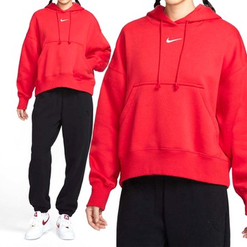 Nike PHNX FLC OOS Po Hood 女款 紅色 帽T 寬版 刷毛 Logo 長袖 DQ5859-657
