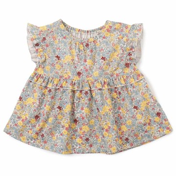 日本 apres les cours - 傘狀下擺荷葉短袖上衣-碎花