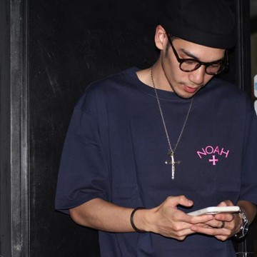 NOAH夏季新款潮牌前后十字架美式休閑純棉情侶藏青色短袖T恤男女