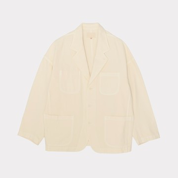 日本YOKO SAKAMOTO尾州棉質馬褲呢堅韌厚實右斜紋彈性寬鬆口袋工裝夾克米白