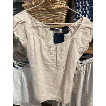 Brandy BM新款甜美粉色亞麻泡泡袖短袖上衣女bm百搭顯瘦減齡T恤夏