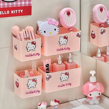 ✨臺灣出貨✨Hello Kitty 浴室衛生間免打孔牆上收納神器掛式化妝品瀝水收納盒