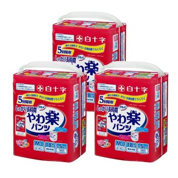 【白十字】全新雙層D超瞬吸防漏樂活褲M-L(箱購54片/18片x3包-日本原裝進口)
