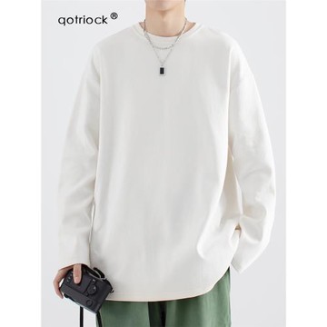 純棉長袖T恤男春秋季純色圓領打底衫潮流ins衣服內搭圓領套頭上衣