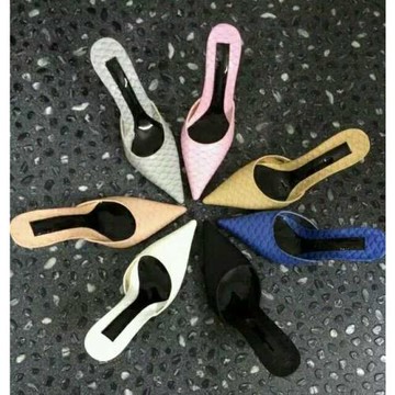 歐美新款細跟涼拖鞋女 拖鞋高跟夏季真皮尖頭半拖潮流女鞋無后跟