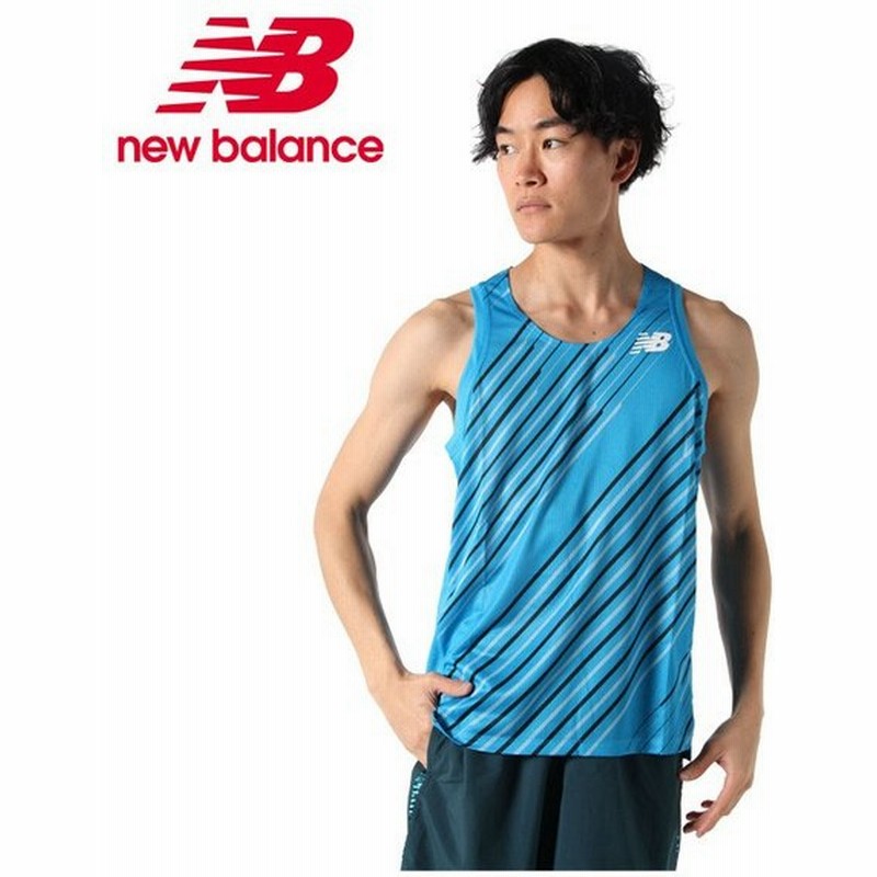 ニューバランス ランニングウェア Tシャツ ノースリーブ メンズ Hanzo Race レース シングレット Amt011 Vsb New Balance 通販 Lineポイント最大0 5 Get Lineショッピング