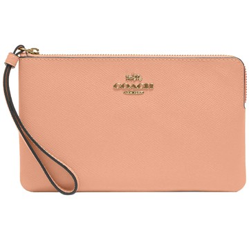 COACH - 素面皮革大手拿包 (淺粉桔)