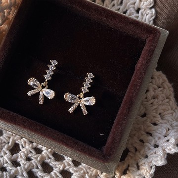 ▪NANA▪B21 日韓流行耳飾 S925銀針 小巧華麗閃鑽蝴蝶結 耳針 耳環