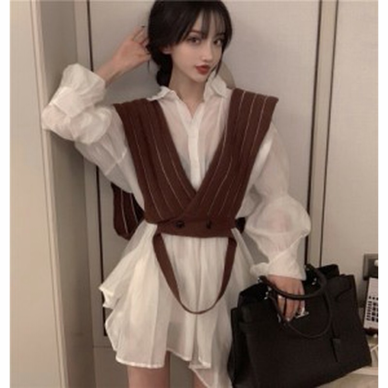 セットアップ レディース 秋 ２点セット シャツ ブラウス オーバーサイズ アシンメトリー 無地 ホワイト ニット ベスト ｖネック ストラ 通販 Lineポイント最大1 0 Get Lineショッピング