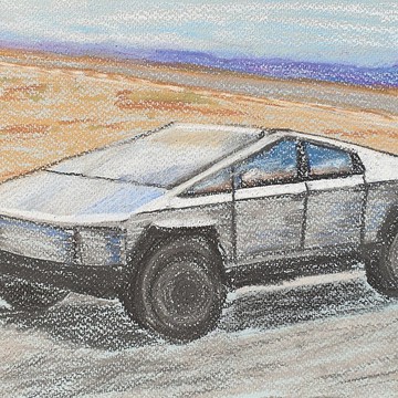 Tesla Cyber​​truck 繪畫皮卡 Tesla Inc 2023 原創藝術汽車德克薩斯州