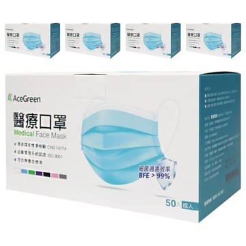 AceGreen 聚泰科技 兒童平面口罩  50片  海軍藍  5盒