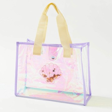 日本 devirock - 獨角獸色系閃亮愛心PVC防水游泳包-粉紫系 (27x35x14cm)