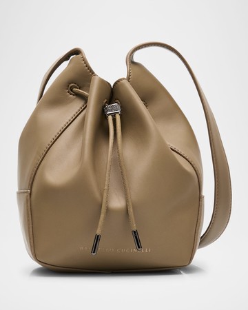 Drawstring Leather Shoulder Bag