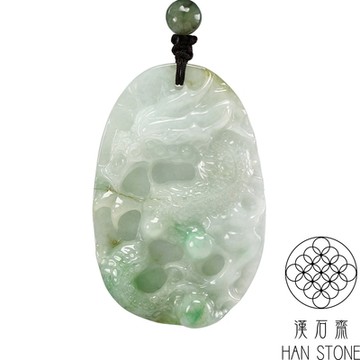 【漢石齋】天然翡翠A貨 護主龍牌玉佩吊墜 飄花種帶黃翡(37*57*14mm)