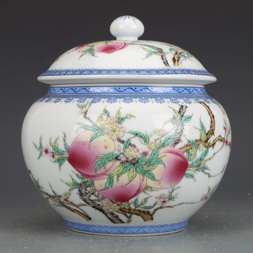 大清乾隆琺瑯彩九桃紋蓋罐茶葉罐仿古瓷器古董古玩收藏真品老物件