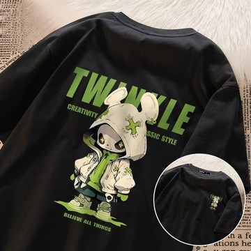 【桃園出貨】美式短袖 t恤潮玩兔印花t 大尺碼寬鬆短tee oversize男生夏天衣服男生T恤