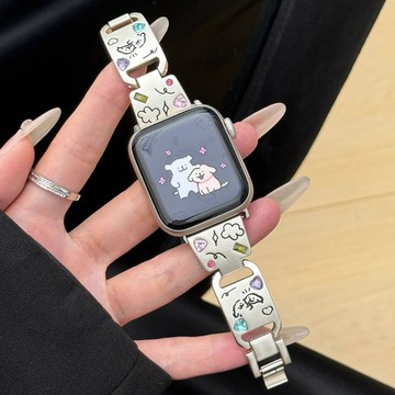 夏季可愛小狗彩鑽金屬錶帶 適用於Apple watch11 錶帶 iwatch錶帶 全系列通用錶帶 當季錶帶