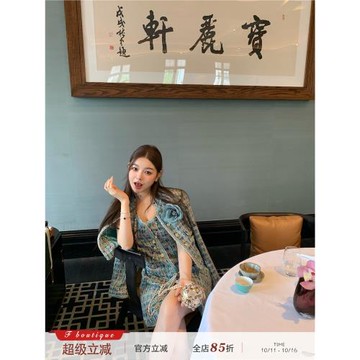 F boutique yb開發 25a手工坊高奢真絲編織孔雀綠花邊小香套裝