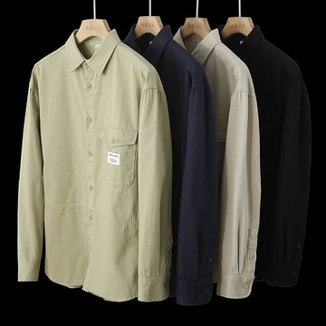 復古工裝風！全棉紗卡疊穿更高級春季商務休閑長袖襯衫男襯衣外套