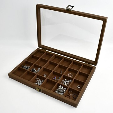 飾品收納盒 全深咖木質24格【NAWA159】