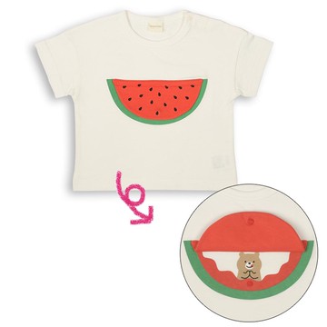 akachan honpo - 短袖T恤-誰偷吃了?-米白色