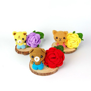 手鉤動物玫瑰花木擺設 辦公室擺設 家居擺設 禮物  CRF-017