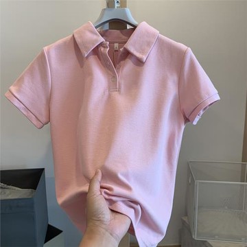 2024春夏修身翻領短袖t恤女收腰顯瘦polo領內搭打底衫棉質上衣潮