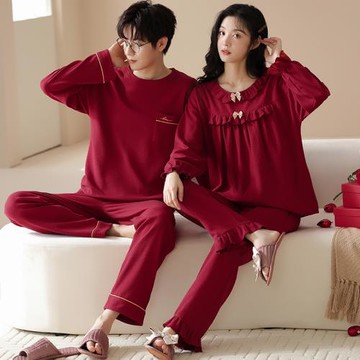 都市麗人情侶睡衣純棉春秋紅色結婚新婚女款男士秋天2025新款龍年