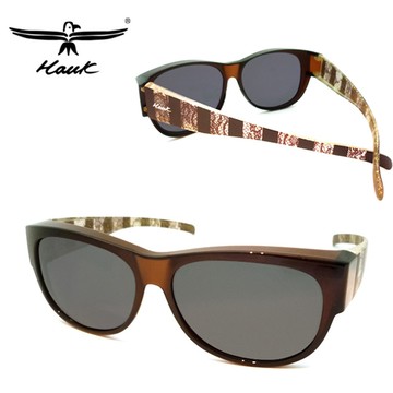 Hawk 台灣精品 專業偏光套鏡 偏光太陽眼鏡 護眼防曬 HK1006-23 咖啡框面深灰偏光鏡片 公司貨