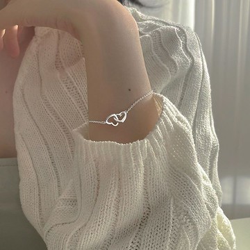 ✨夏日特惠☜桃園出貨✨新款韓版ins冷淡風簡約桃心雙心形手鏈女小眾小巧愛心手鏈細款