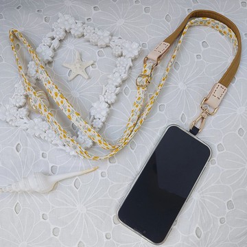 三合一多功能奶茶系原點花韓國棉布手機斜背繩/斜背帶/背繩/