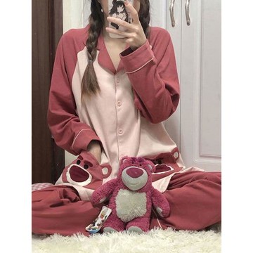 草莓熊睡衣女2025年新款春秋休閑寬松可愛甜美網紅長袖家居服套裝