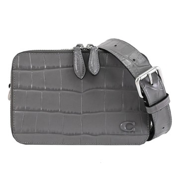 COACH CW431 CHARTER 鱷魚壓紋皮革雙層拉鍊斜背包.灰