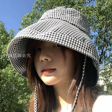 🚚限時免運下殺🚚 千鳥格子防曬漁夫帽女2026新款夏季防紫外線大檐遮陽帽遮臉太陽帽