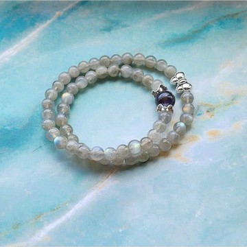 ☆星空燦爛水晶☆1281.堇青石圓珠9m+ 雙圈灰月光圓珠6mm 彈力繩款 ♡15手圍