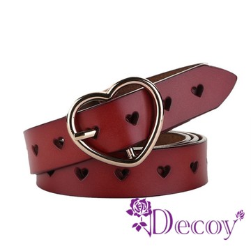 【Decoy】愛心金扣 心型孔真皮復古皮帶/紅色